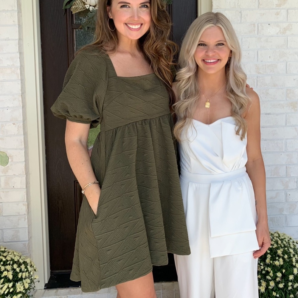 Olive Green Free People Textured Puff-Sleeve Women's Dress